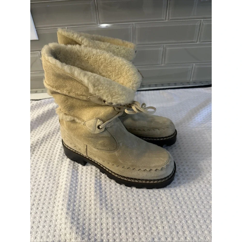 Blondo Canada VTG Genuine Shearling Waterproof Winter Boots Tan  Women's SZ 8B
